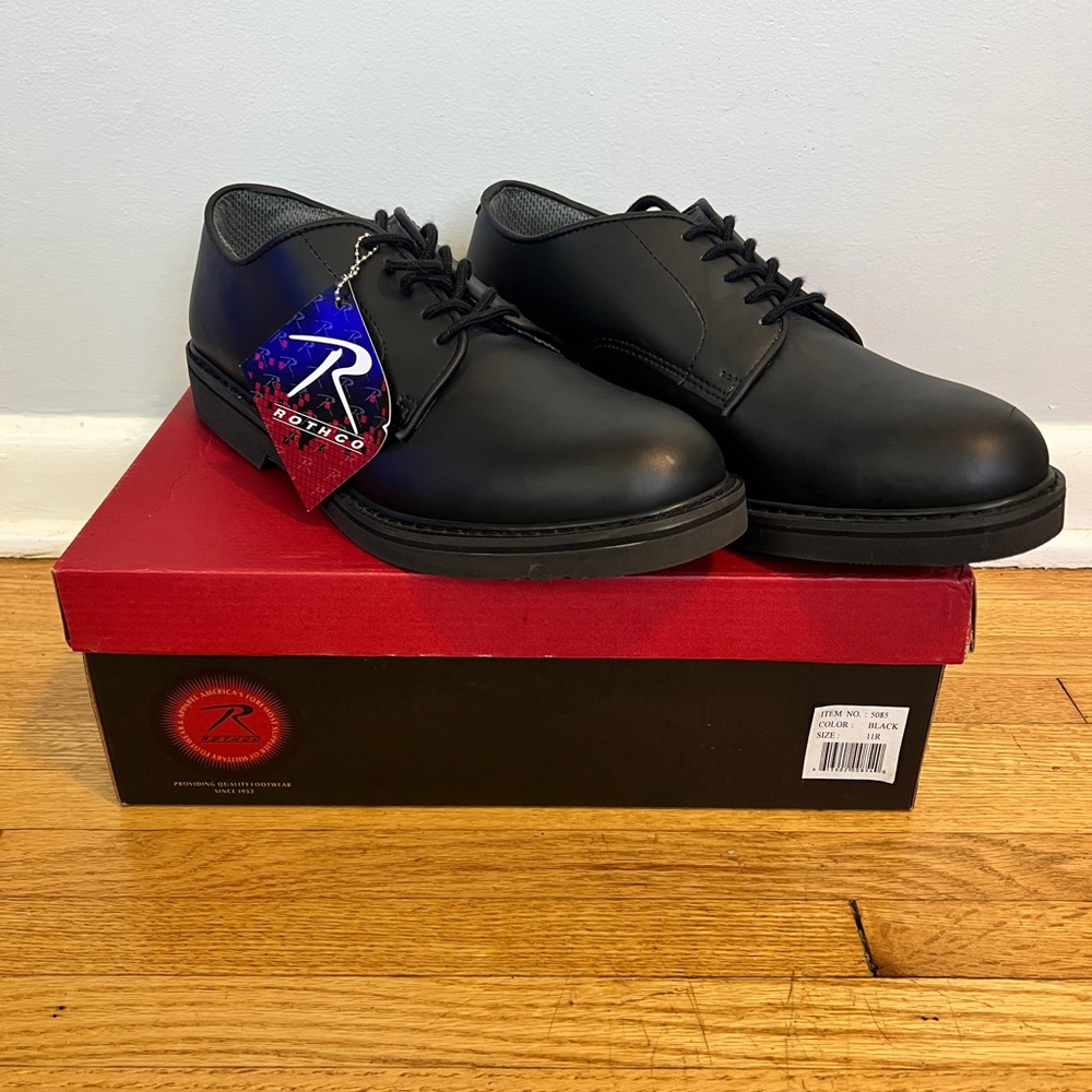 Mens 11 R Rothco Black Leather Oxford Military Uniform Dress Shoes 5085 NEW